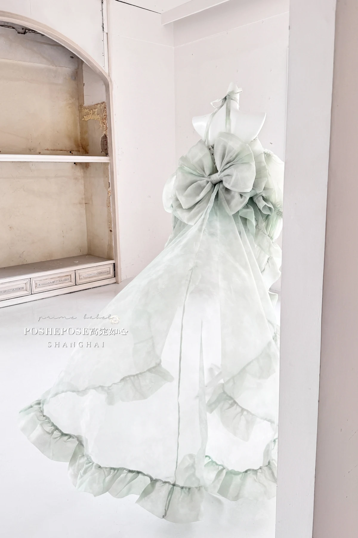 High Street Women's Mint Green Strapless Bowknot Sweet Fairy Organza Dress 2024 New Elegant Big Bow Trailing Party Wedding Dress