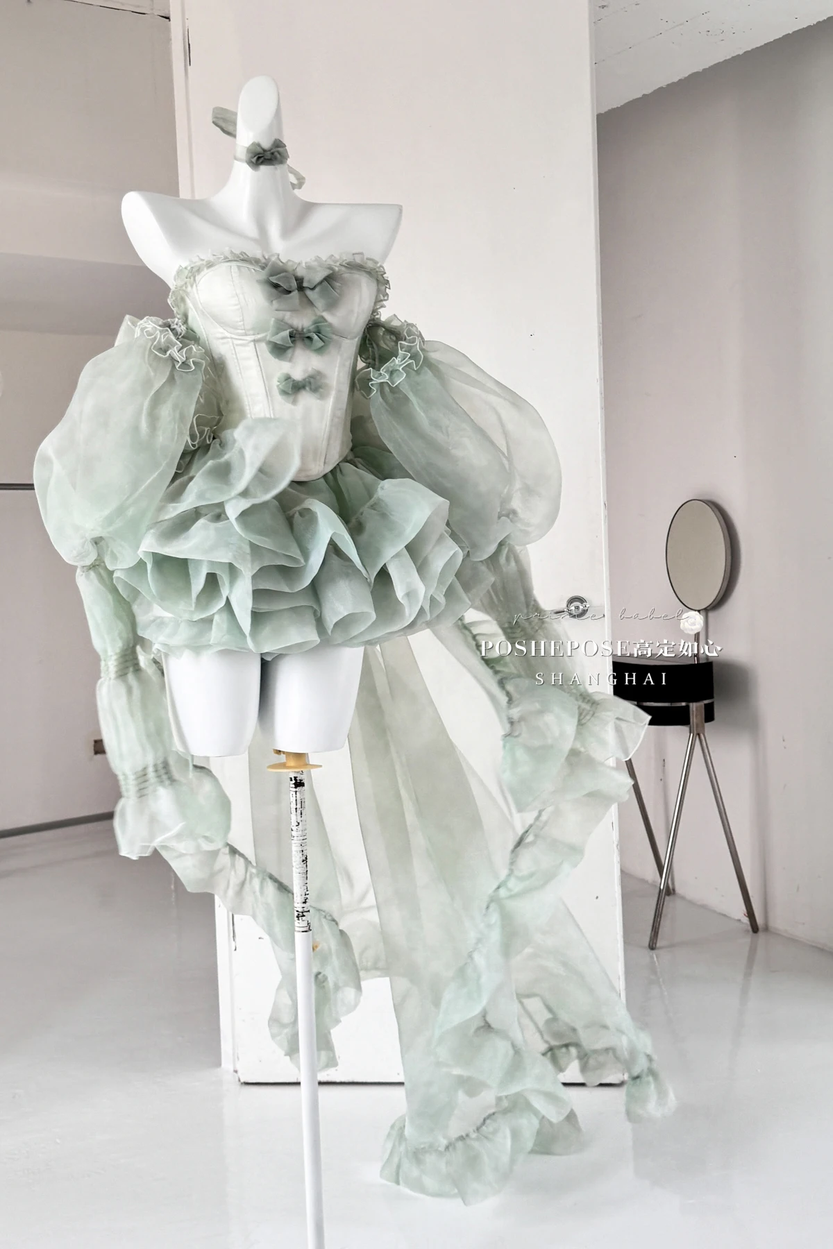 High Street Women's Mint Green Strapless Bowknot Sweet Fairy Organza Dress 2024 New Elegant Big Bow Trailing Party Wedding Dress