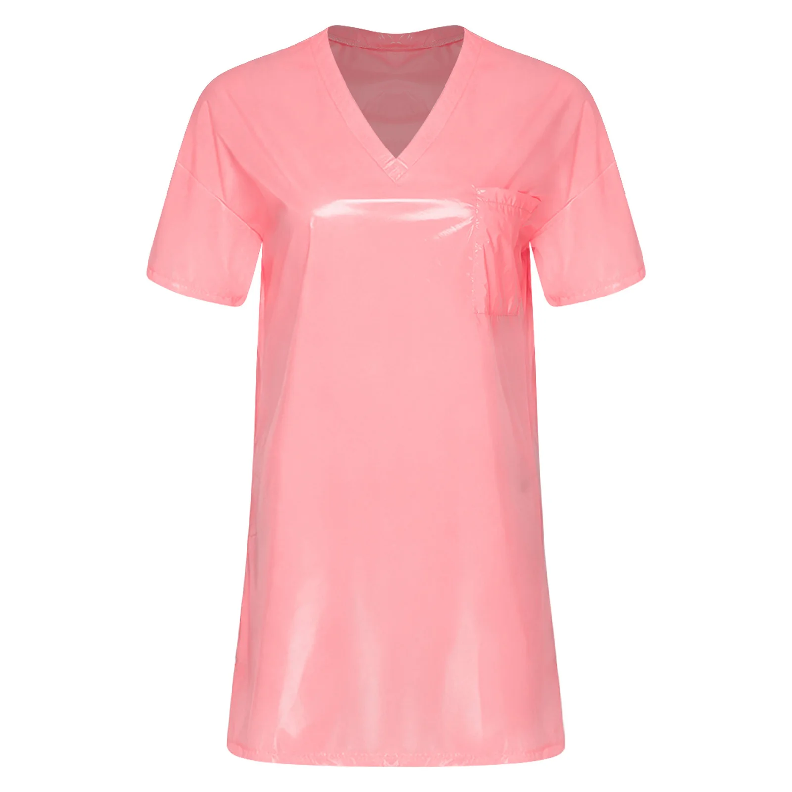 Womens Waterproof Sleep Dress V Neck Short Sleeve Side Split Loose Mini Dress Oversized T-shirt for Swimwear Water Rave Parties