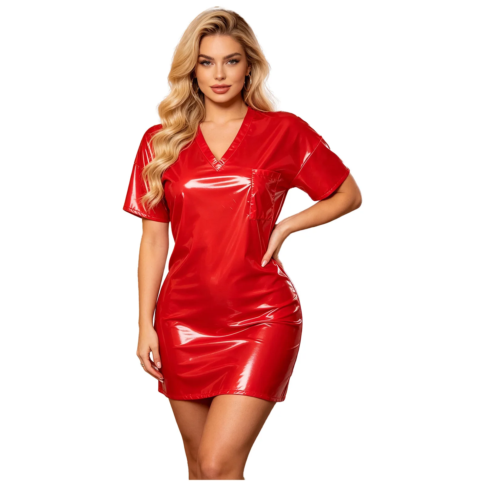Womens Waterproof Sleep Dress V Neck Short Sleeve Side Split Loose Mini Dress Oversized T-shirt for Swimwear Water Rave Parties