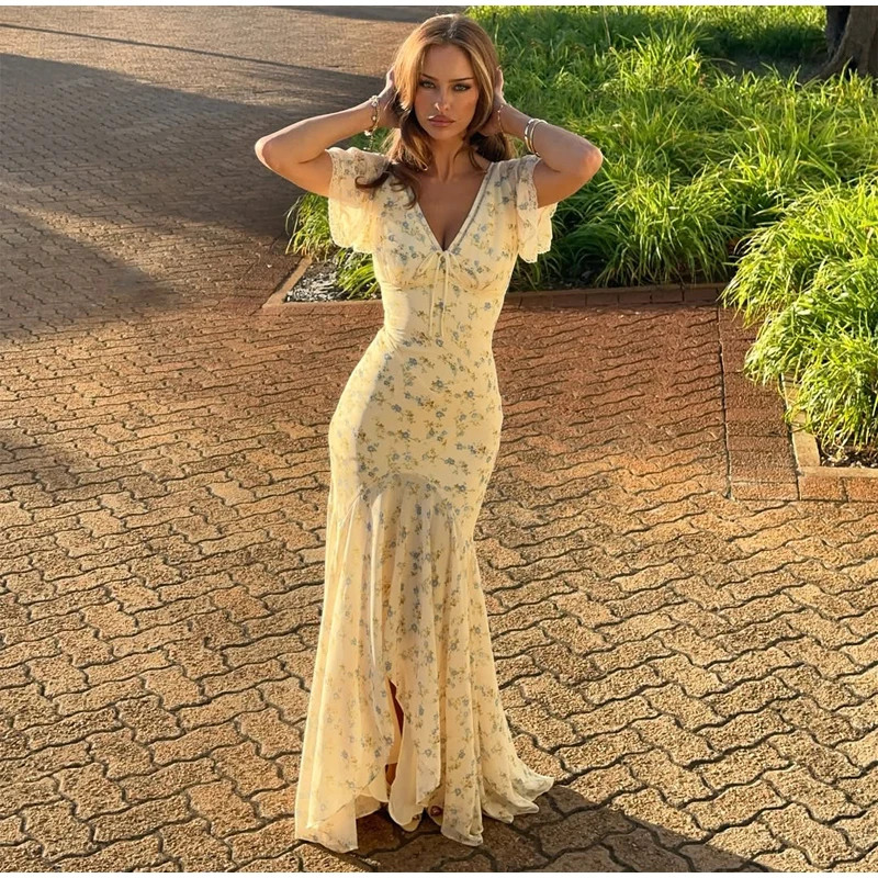 Chic Satin Lace Trim Midi Dress For Women Solid Patchwork Short Sleeve V-neck Summer Dresses 2026 Elegant Summer Holiday Gown