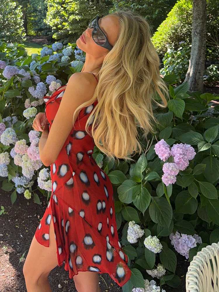 Stylish Women Animal Print Maxi Dress Chic Deep V Neck Spaghetti Straps Waist Tie Slim Fit Long Skirt Evening Party Club Outfit