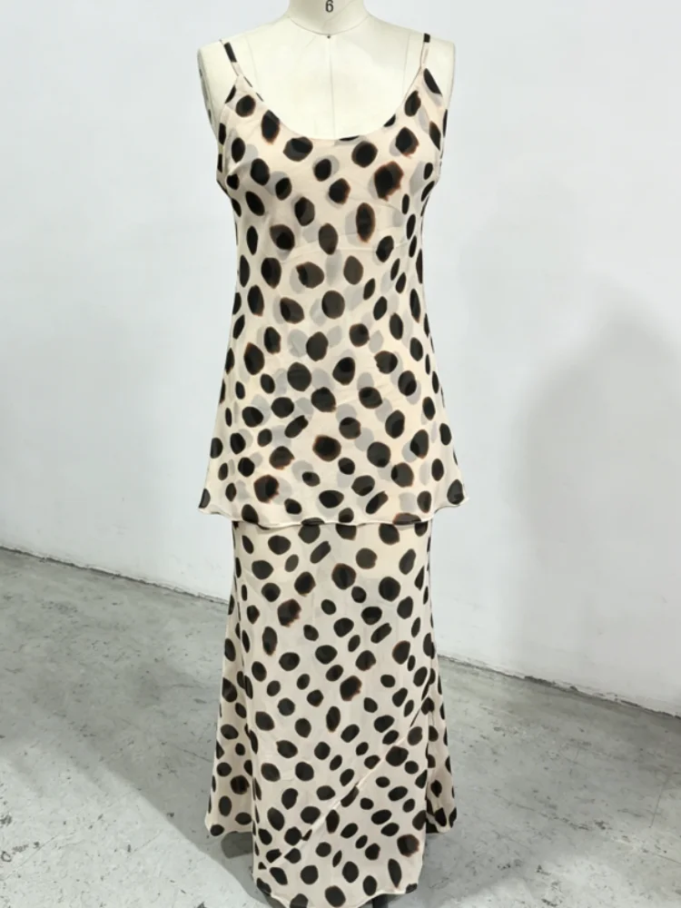 Stylish Women Animal Print Maxi Dress Chic Deep V Neck Spaghetti Straps Waist Tie Slim Fit Long Skirt Evening Party Club Outfit