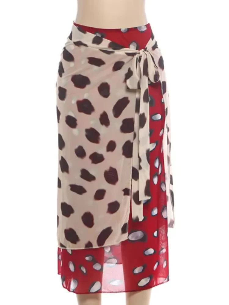 Stylish Women Animal Print Maxi Dress Chic Deep V Neck Spaghetti Straps Waist Tie Slim Fit Long Skirt Evening Party Club Outfit