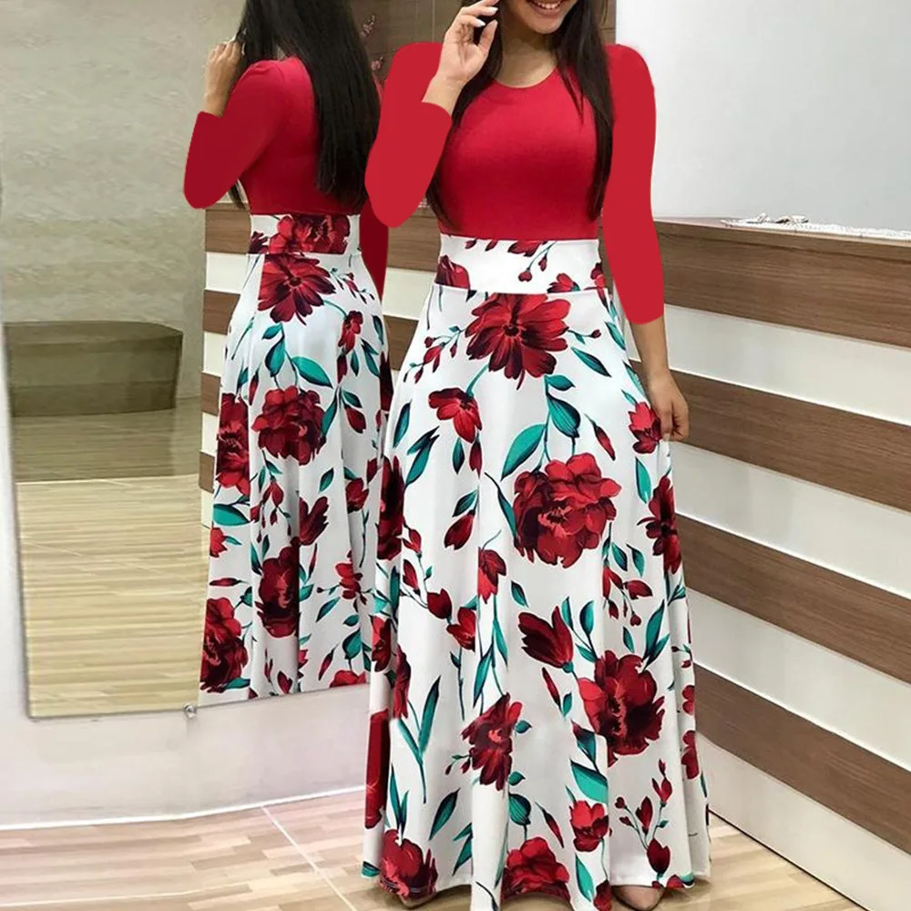 Dress Women Summer bohemain digital printing color matching round neck short sleeve hot style Dresses Casual Vestidos YRW6881