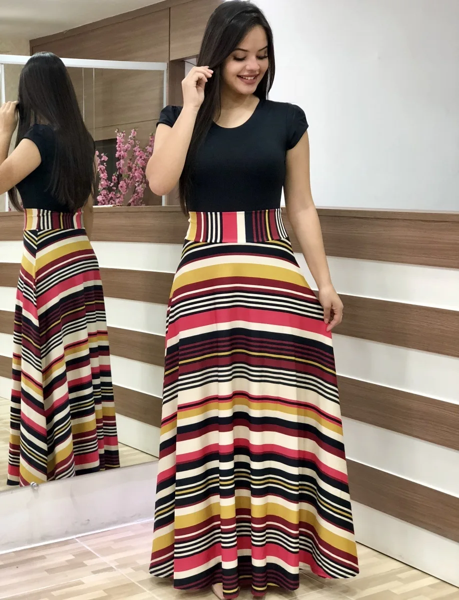 Dress Women Summer bohemain digital printing color matching round neck short sleeve hot style Dresses Casual Vestidos YRW6881