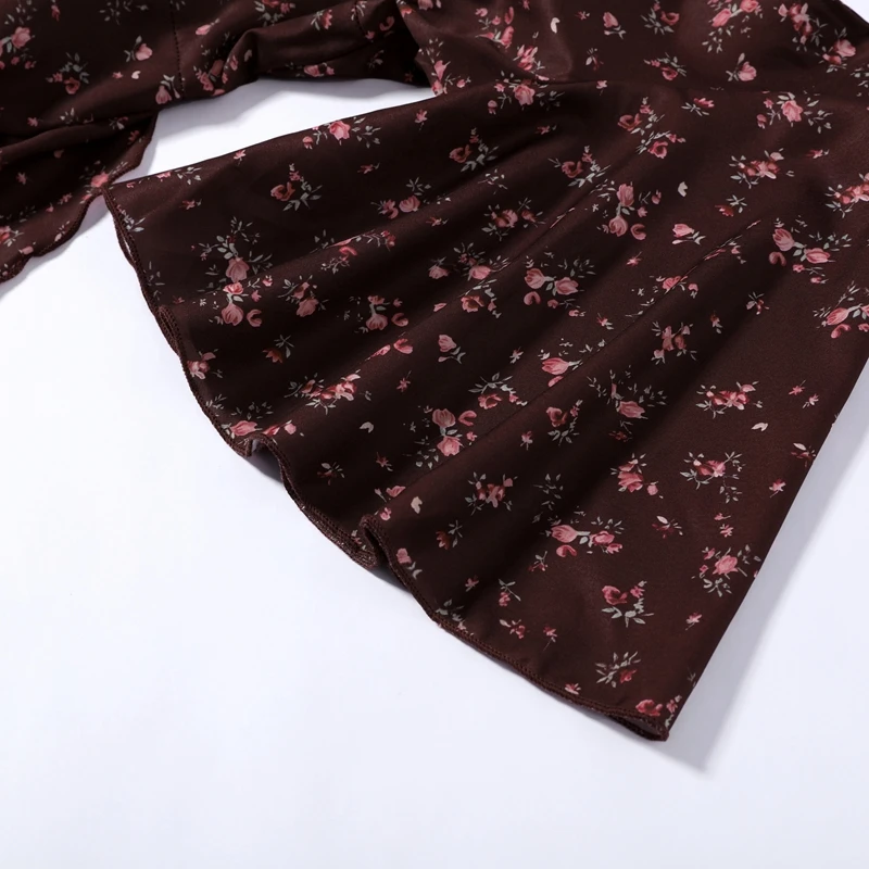 Fashion Printed Women's Dress Short Sleeve V-Neck Ruffle Waist-Closed Side Split Floral Dresses 2026 Summer Elegant Female Robe