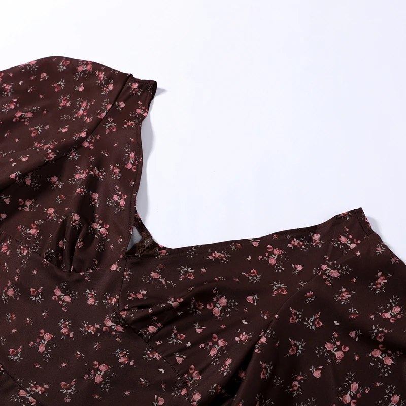 Fashion Printed Women's Dress Short Sleeve V-Neck Ruffle Waist-Closed Side Split Floral Dresses 2026 Summer Elegant Female Robe