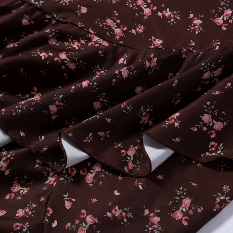 Fashion Printed Women's Dress Short Sleeve V-Neck Ruffle Waist-Closed Side Split Floral Dresses 2026 Summer Elegant Female Robe