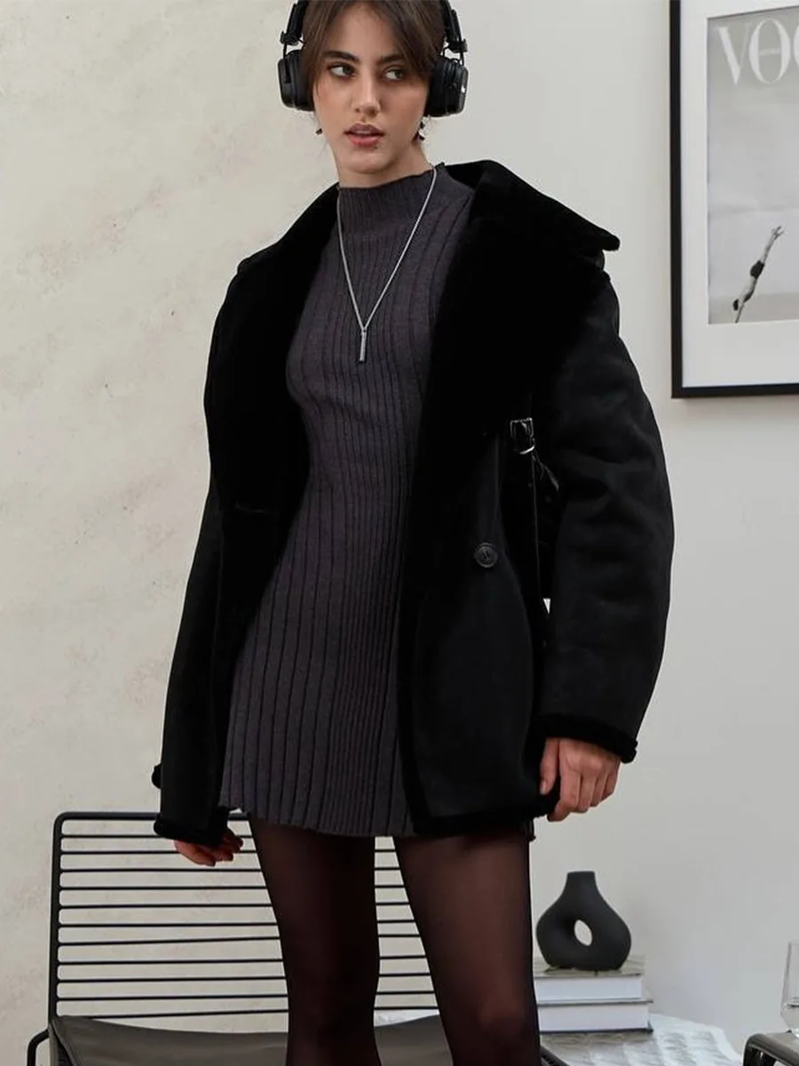Knitting Dress Women's 2026 Spring Knitted Dress Long Sleeve Semi-High Neck A Line Skirt For An Elegant And Playful Look