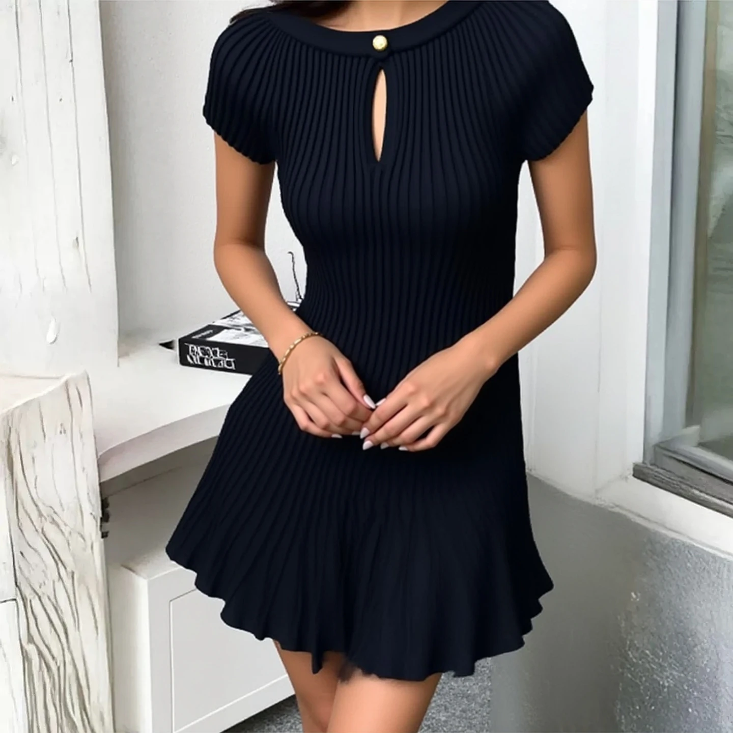 YuooMuoo Korean Fashion A-line Knitted Short Dress 2026 New Y2K Summer Red Black Pleated Party Dress Streetwear Lady Vestidos