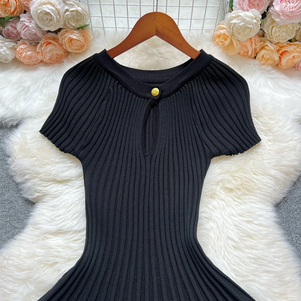 YuooMuoo Korean Fashion A-line Knitted Short Dress 2026 New Y2K Summer Red Black Pleated Party Dress Streetwear Lady Vestidos