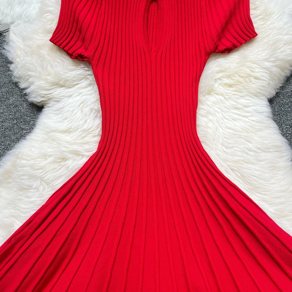 YuooMuoo Korean Fashion A-line Knitted Short Dress 2026 New Y2K Summer Red Black Pleated Party Dress Streetwear Lady Vestidos