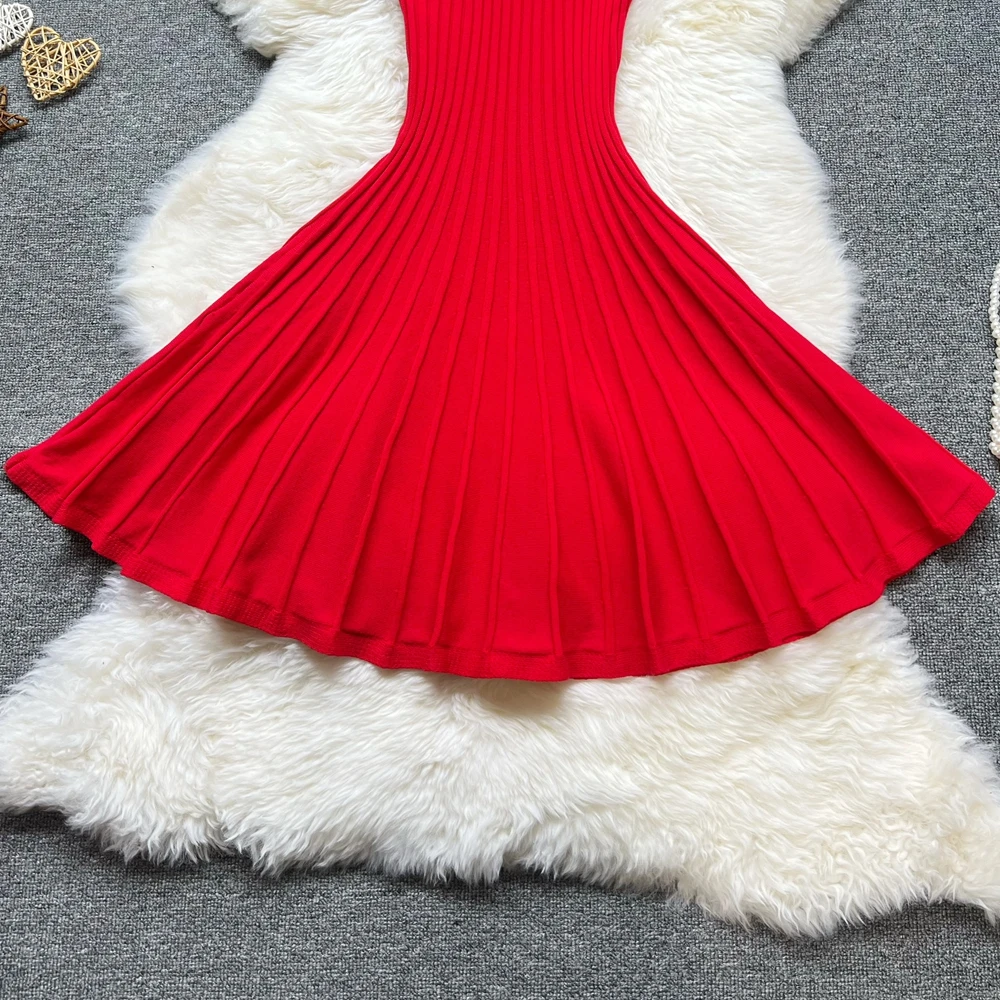 YuooMuoo Korean Fashion A-line Knitted Short Dress 2026 New Y2K Summer Red Black Pleated Party Dress Streetwear Lady Vestidos