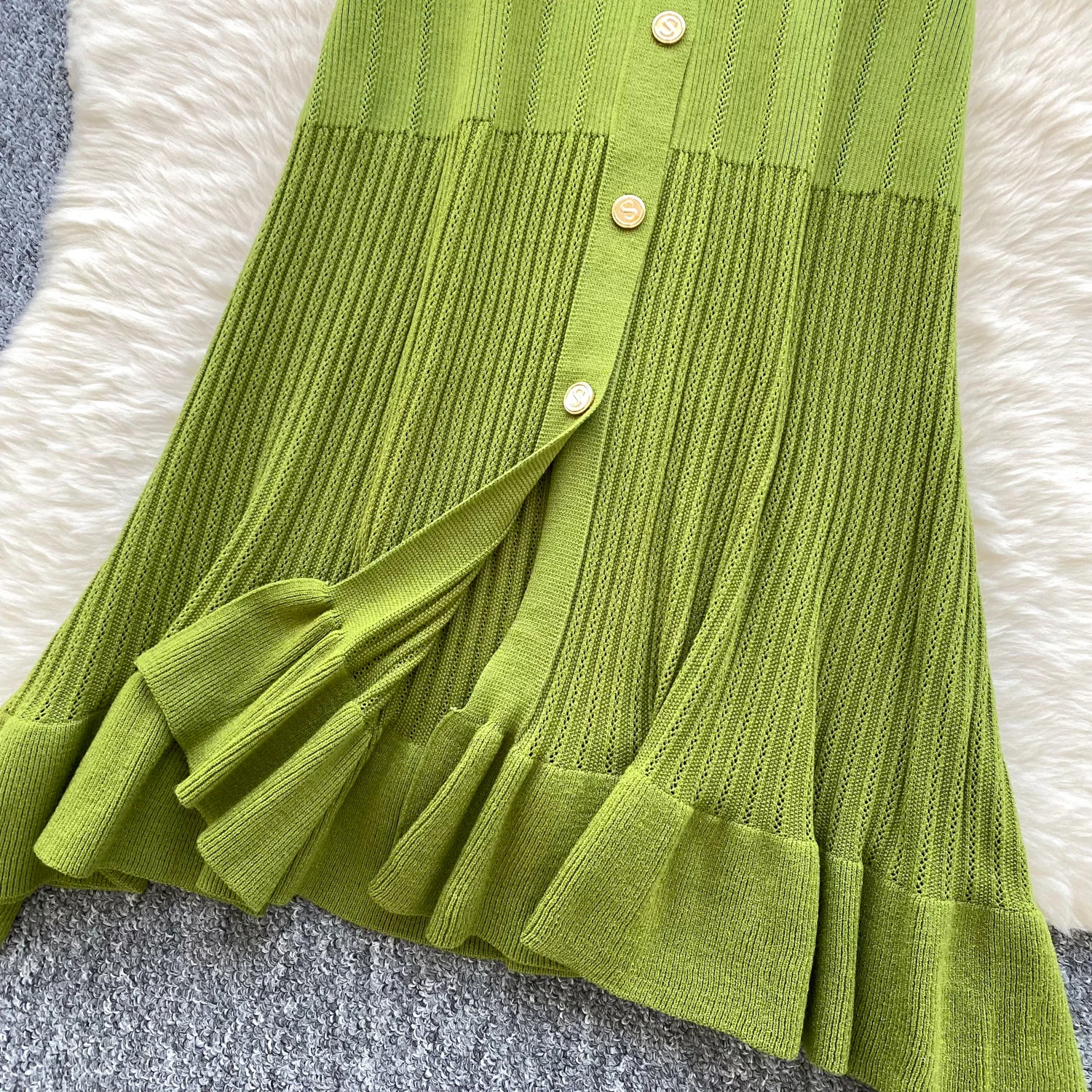 SINGREINY Summer OL Knit Dress 2025 Women V Neck Button Design Slim Mermaid Sundress Fashion Elastic Solid Bohemian Long Dress