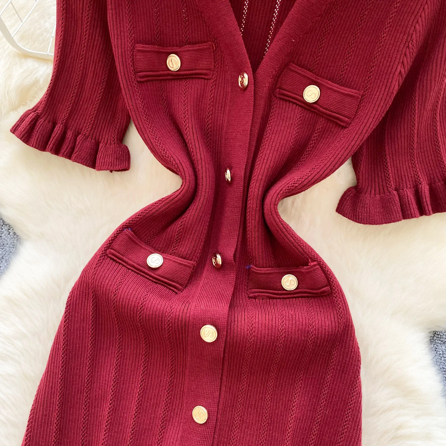 SINGREINY Summer OL Knit Dress 2025 Women V Neck Button Design Slim Mermaid Sundress Fashion Elastic Solid Bohemian Long Dress