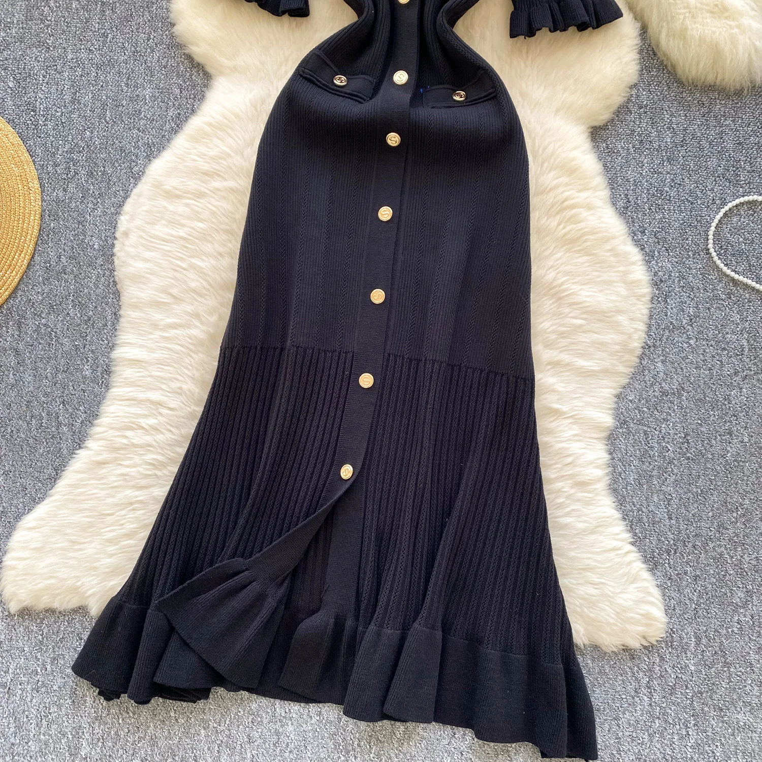SINGREINY Summer OL Knit Dress 2025 Women V Neck Button Design Slim Mermaid Sundress Fashion Elastic Solid Bohemian Long Dress