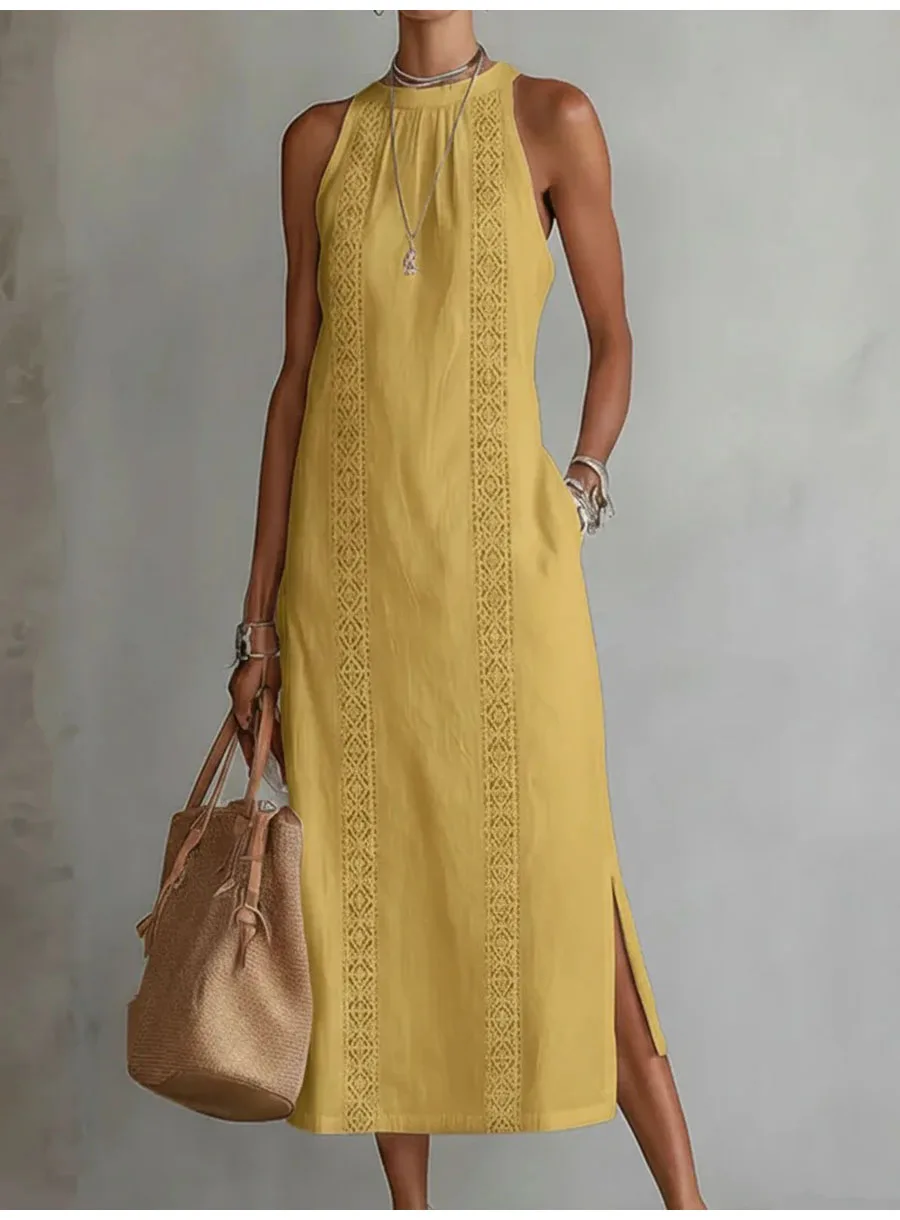 Fashion Lace Slim Maxi Dress Women Summer 2026 Casual White Sleeveless Off Shoulder Long Dresses Elegant