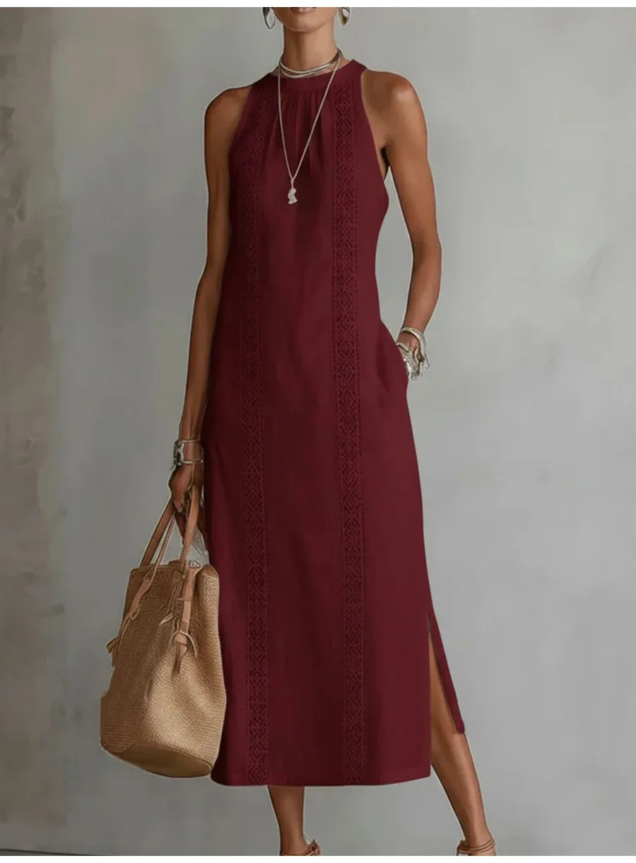 Fashion Lace Slim Maxi Dress Women Summer 2026 Casual White Sleeveless Off Shoulder Long Dresses Elegant