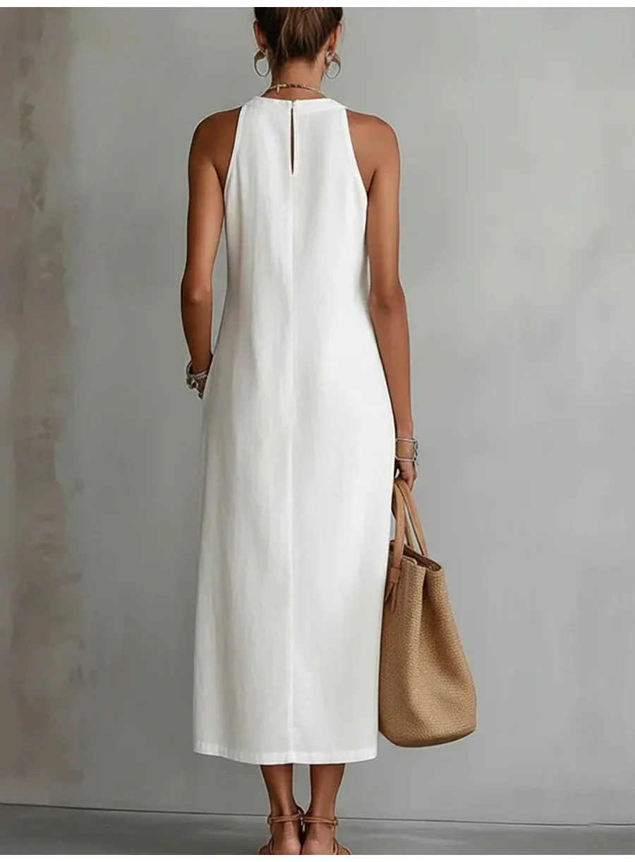 Fashion Lace Slim Maxi Dress Women Summer 2026 Casual White Sleeveless Off Shoulder Long Dresses Elegant