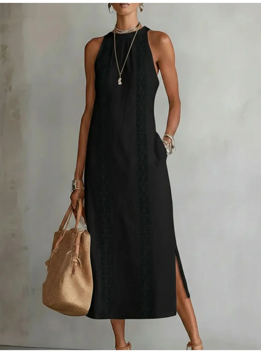 Fashion Lace Slim Maxi Dress Women Summer 2026 Casual White Sleeveless Off Shoulder Long Dresses Elegant