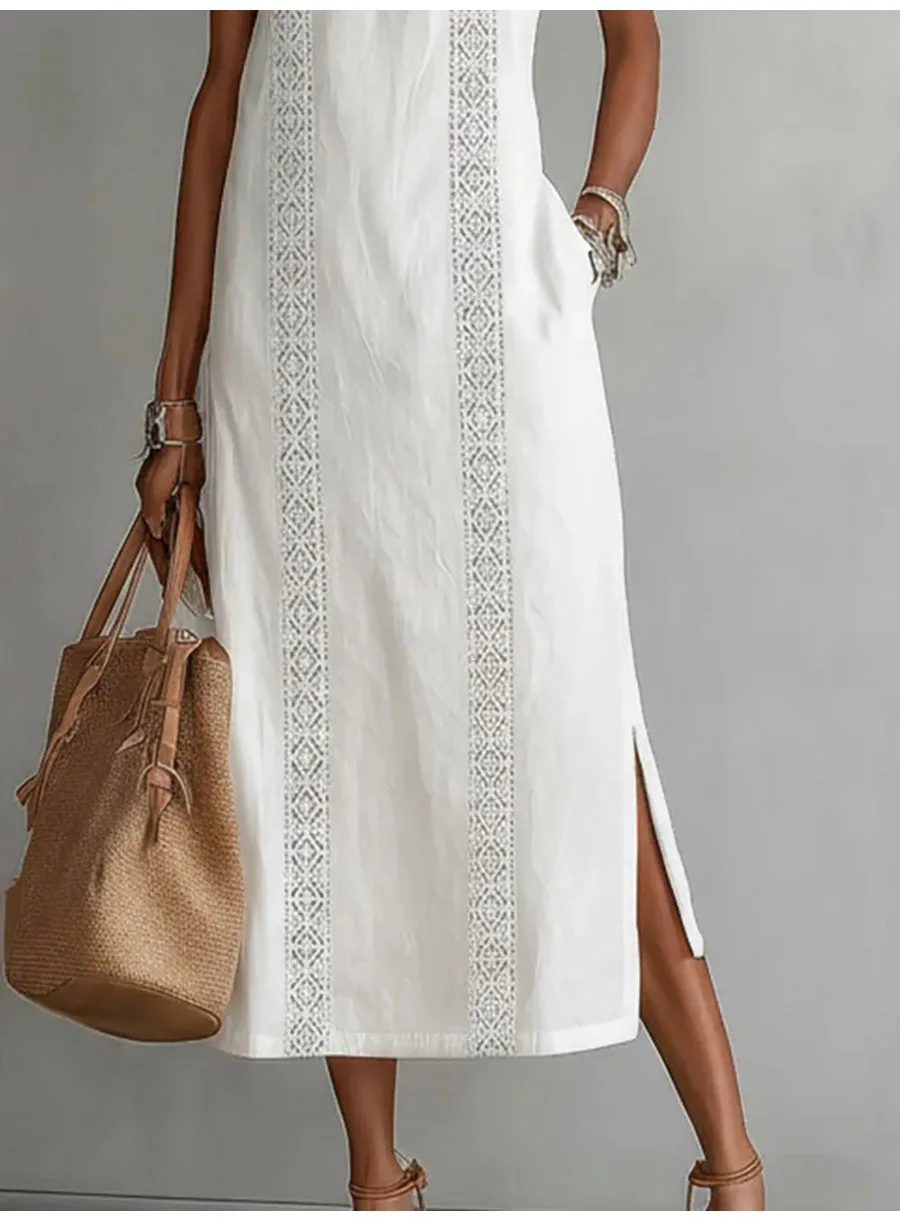Fashion Lace Slim Maxi Dress Women Summer 2026 Casual White Sleeveless Off Shoulder Long Dresses Elegant