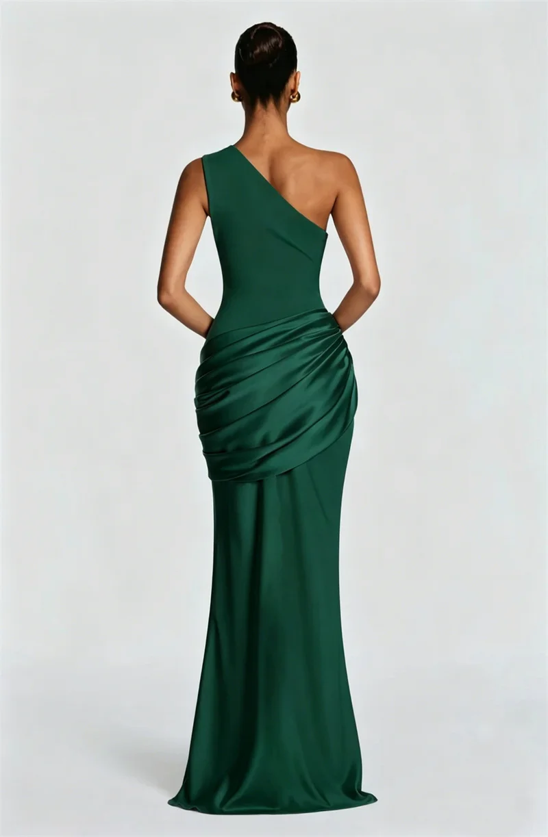 Blifanbo Stain Oblique Shoulder Sexy Maxi Dress Women Gown Ruched Sleeveless Fashion High Waist Club Party Evening Dress Elegant