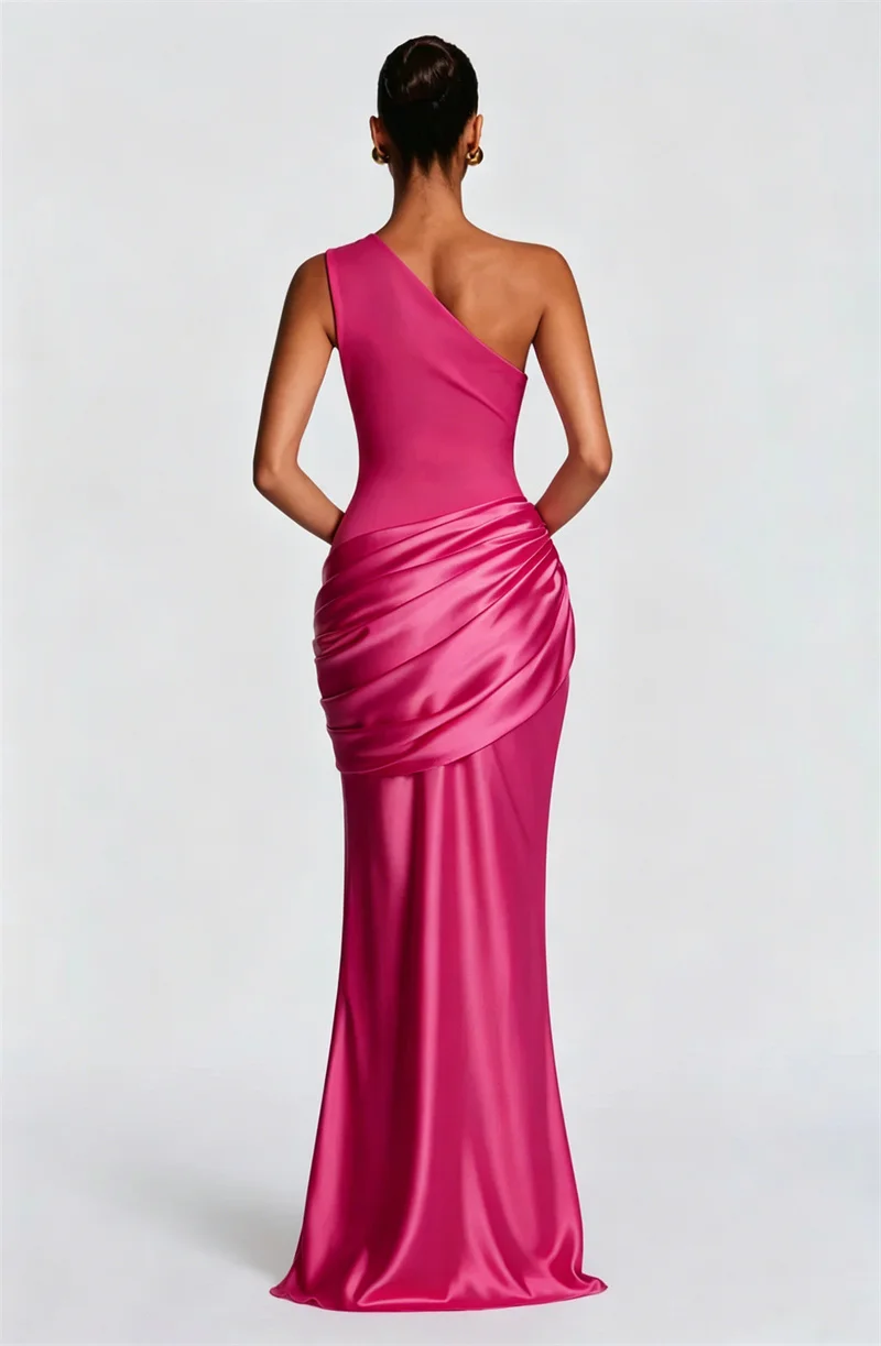 Blifanbo Stain Oblique Shoulder Sexy Maxi Dress Women Gown Ruched Sleeveless Fashion High Waist Club Party Evening Dress Elegant