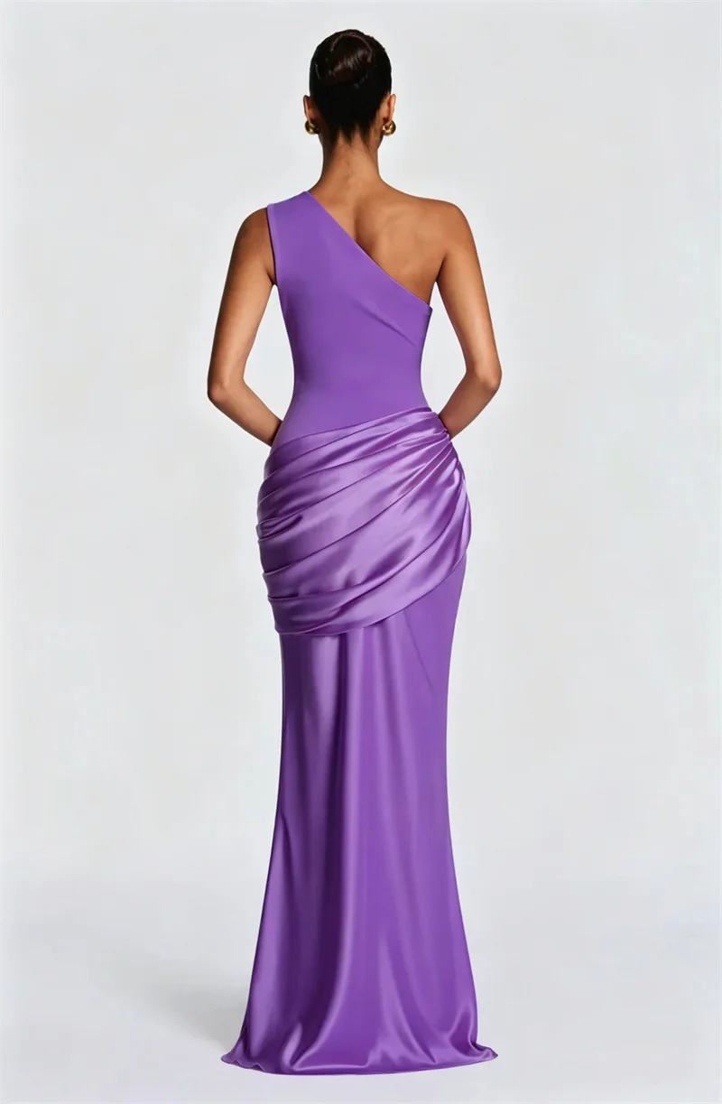 Blifanbo Stain Oblique Shoulder Sexy Maxi Dress Women Gown Ruched Sleeveless Fashion High Waist Club Party Evening Dress Elegant