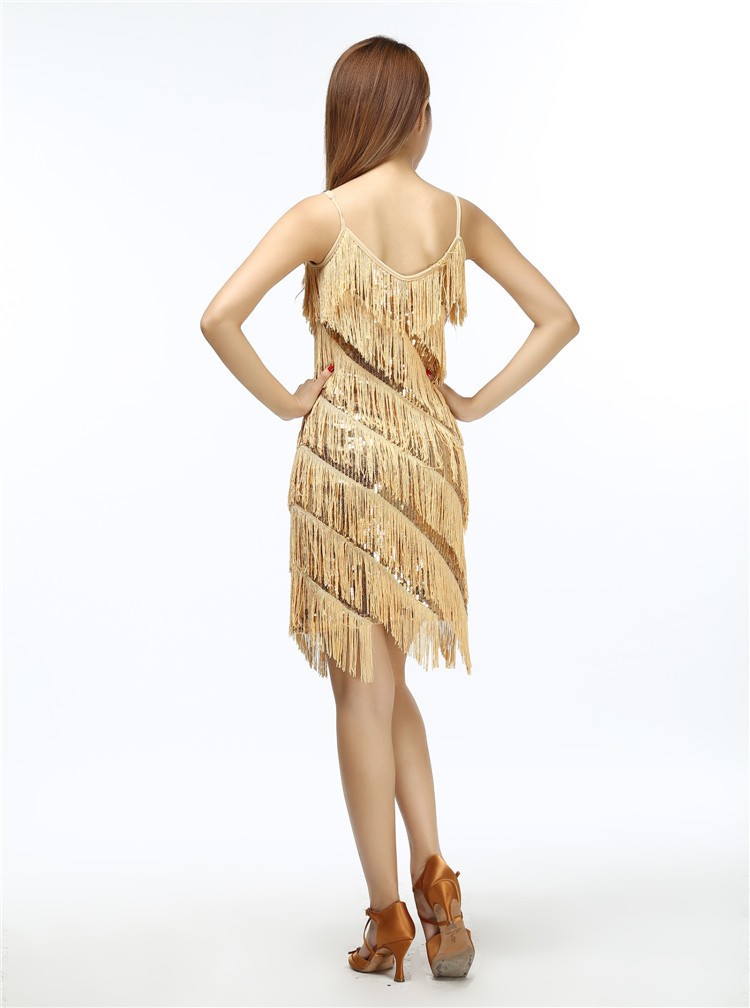 Women 1920s Vintage Great Gatsby Party Sequin Dress Sexy V-Neck Summer Cami Dress Gold Fringe Dress Vestidos Flapper Costumes