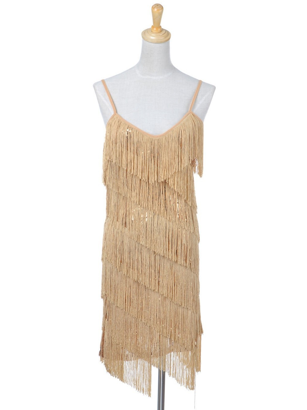 Women 1920s Vintage Great Gatsby Party Sequin Dress Sexy V-Neck Summer Cami Dress Gold Fringe Dress Vestidos Flapper Costumes
