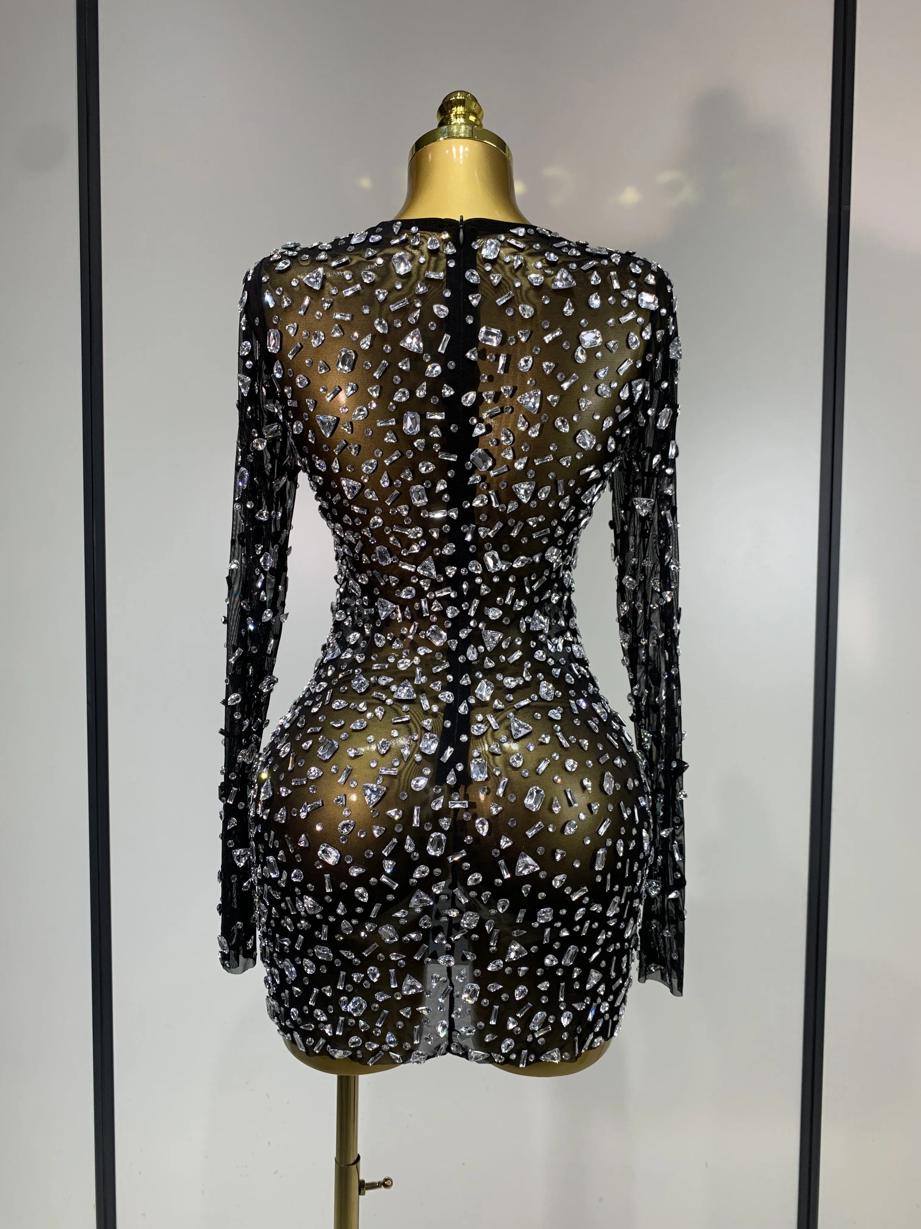 Sparkling Diamond Elegant Party Short Dress Celebrity Evening Party Prom Dress Nightclub Stage Outfit Luxury Birthday Dress