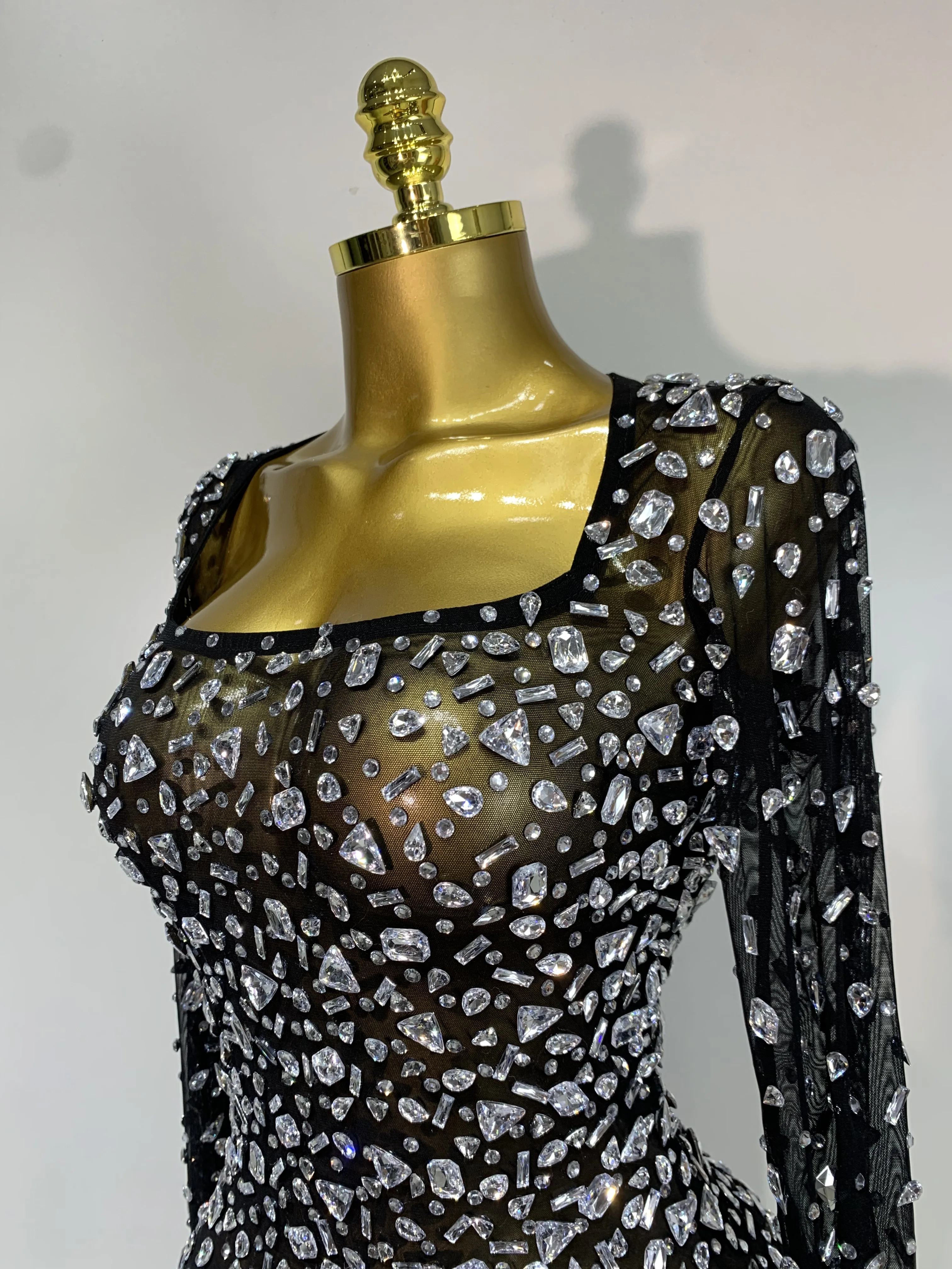 Sparkling Diamond Elegant Party Short Dress Celebrity Evening Party Prom Dress Nightclub Stage Outfit Luxury Birthday Dress
