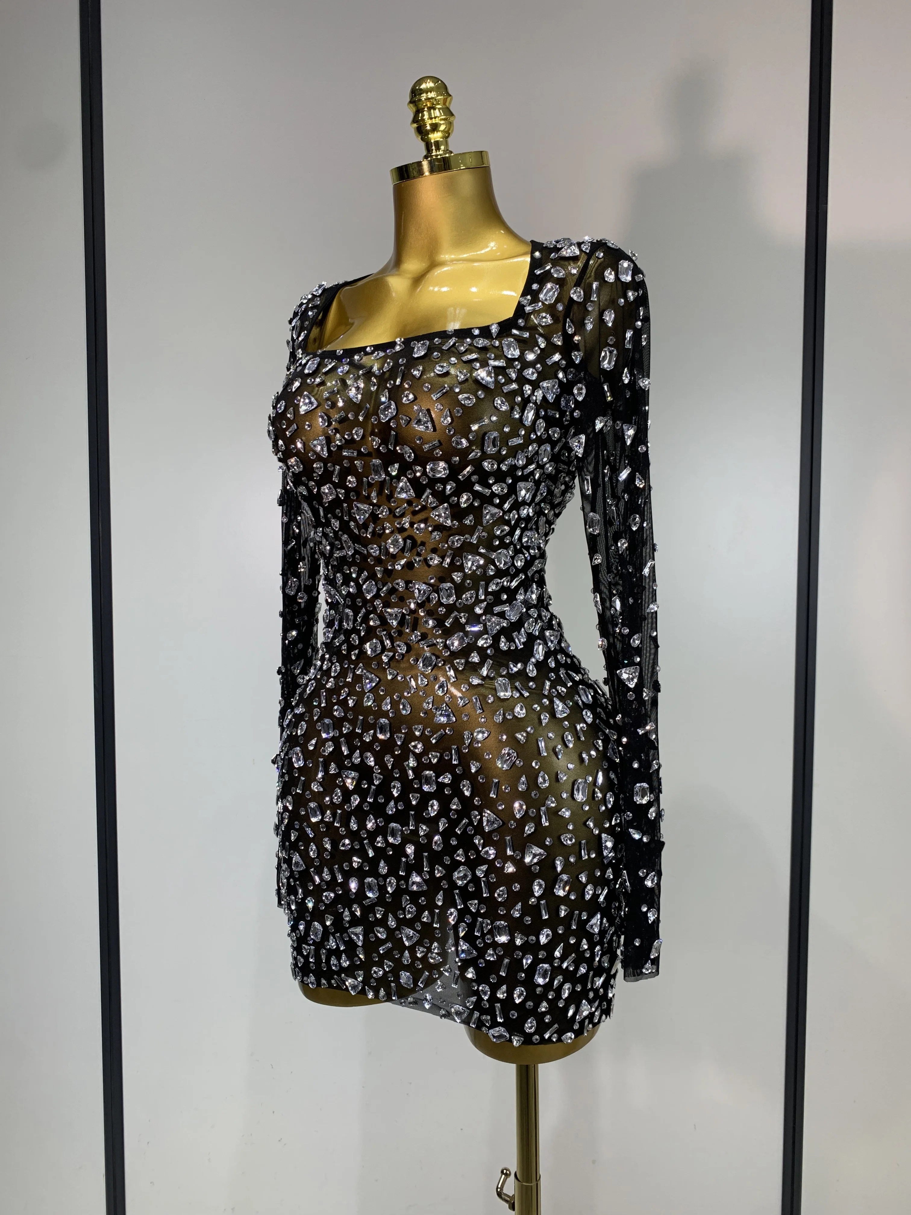 Sparkling Diamond Elegant Party Short Dress Celebrity Evening Party Prom Dress Nightclub Stage Outfit Luxury Birthday Dress