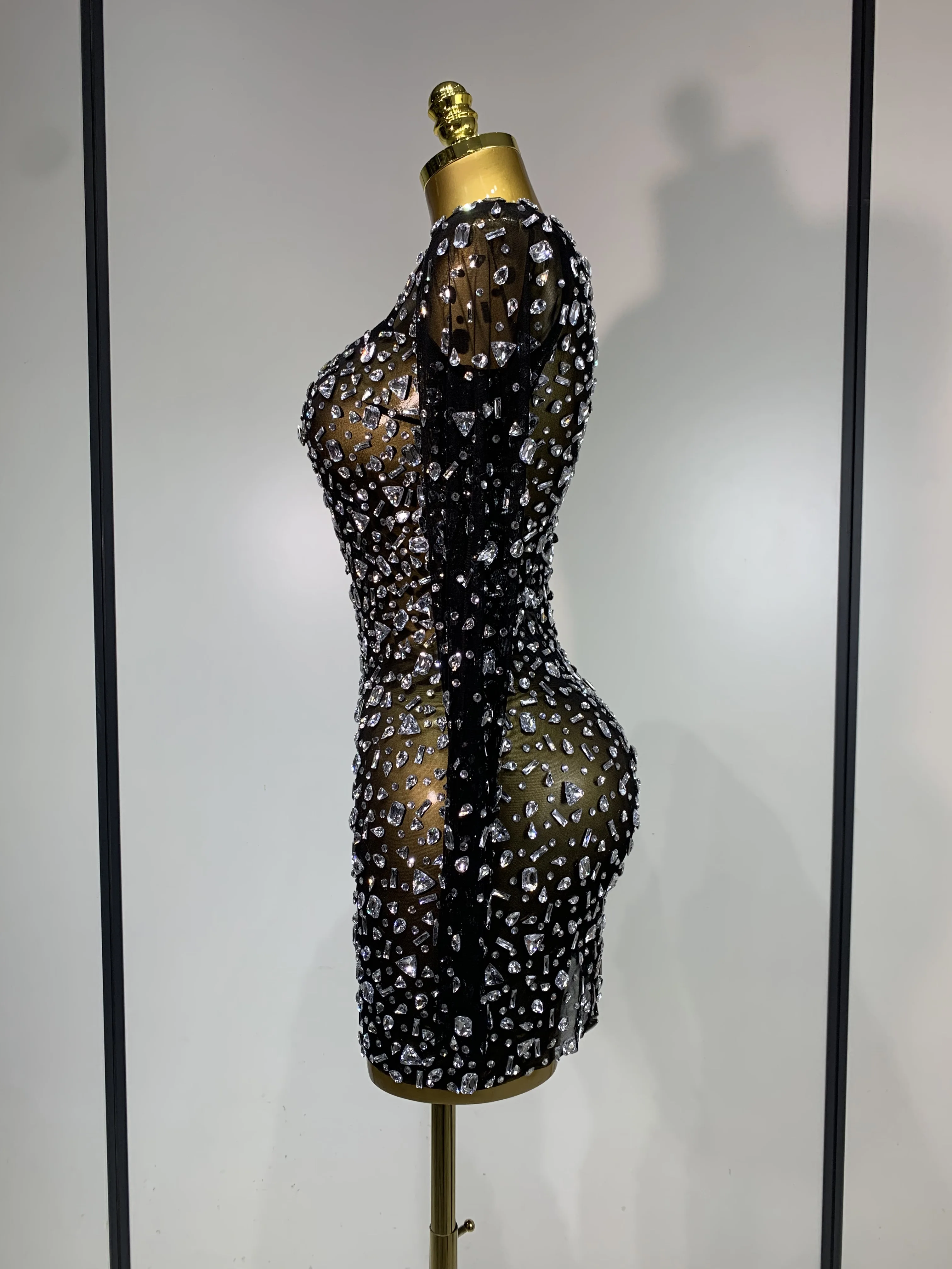 Sparkling Diamond Elegant Party Short Dress Celebrity Evening Party Prom Dress Nightclub Stage Outfit Luxury Birthday Dress
