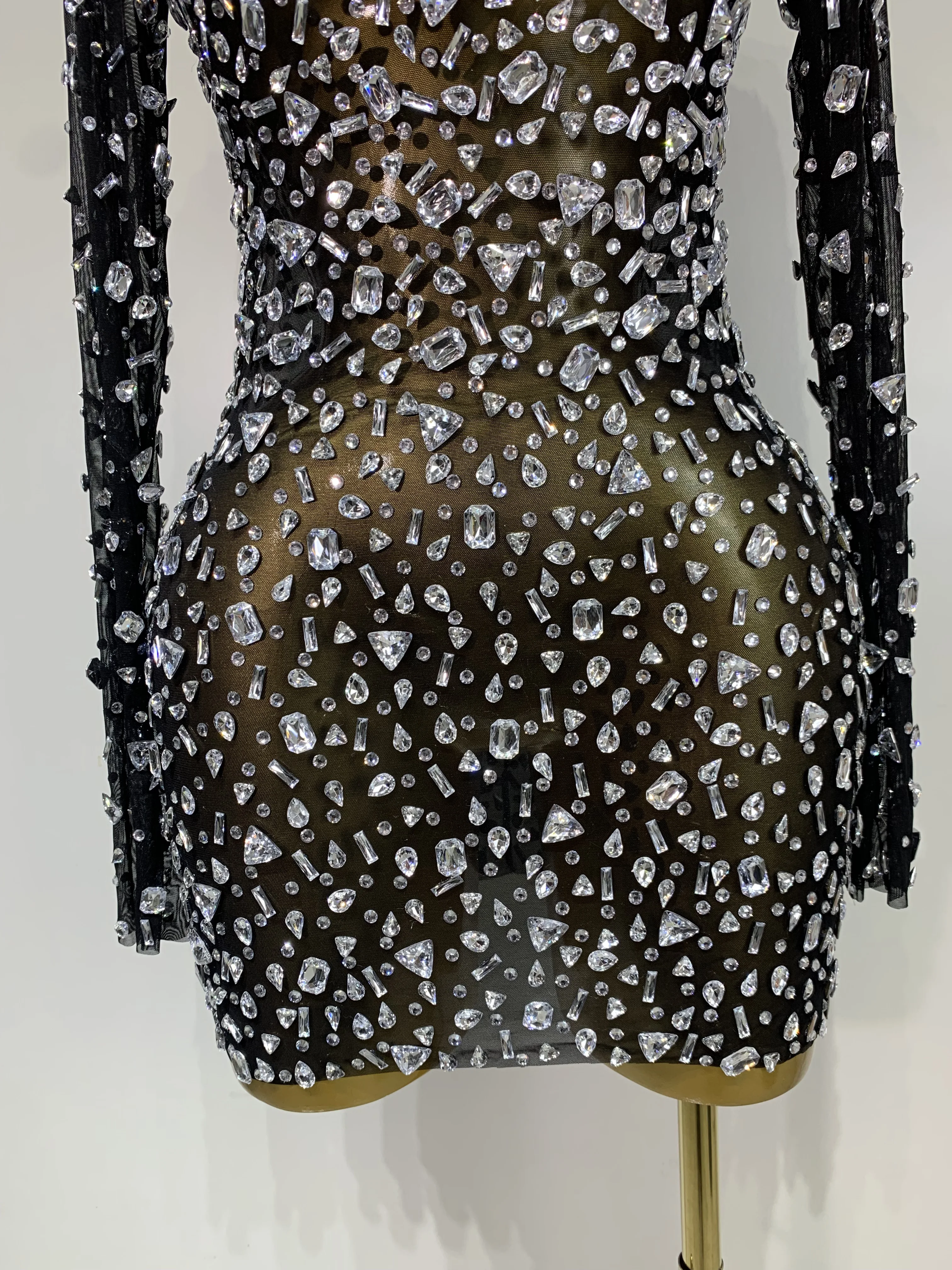 Sparkling Diamond Elegant Party Short Dress Celebrity Evening Party Prom Dress Nightclub Stage Outfit Luxury Birthday Dress
