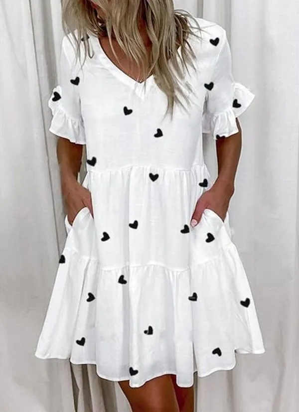 Women Summer Dress Casual V Neck Short Sleeve Butterfly Sleeve Floral Leaf Letter Print Mini Dresses Vestidos YSX9032