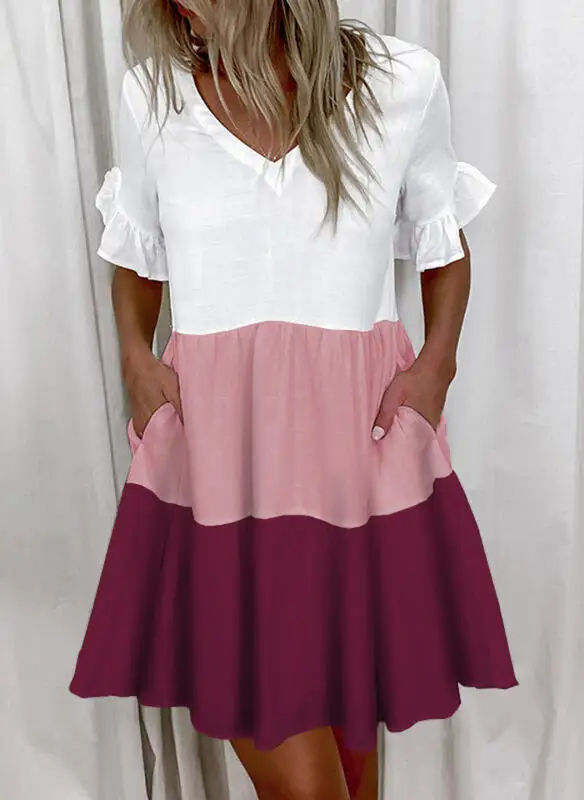 Women Summer Dress Casual V Neck Short Sleeve Butterfly Sleeve Floral Leaf Letter Print Mini Dresses Vestidos YSX9032