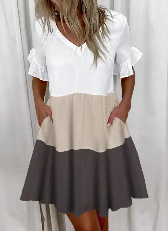 Women Summer Dress Casual V Neck Short Sleeve Butterfly Sleeve Floral Leaf Letter Print Mini Dresses Vestidos YSX9032