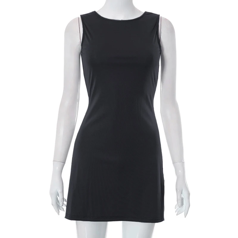 Woman Dress Sleeveless Knit Slim A-Line Female O-Neck Seveless Mini Dresses Sheath 2024 Summer Clothing Streetwear Y2K Qtraf2411