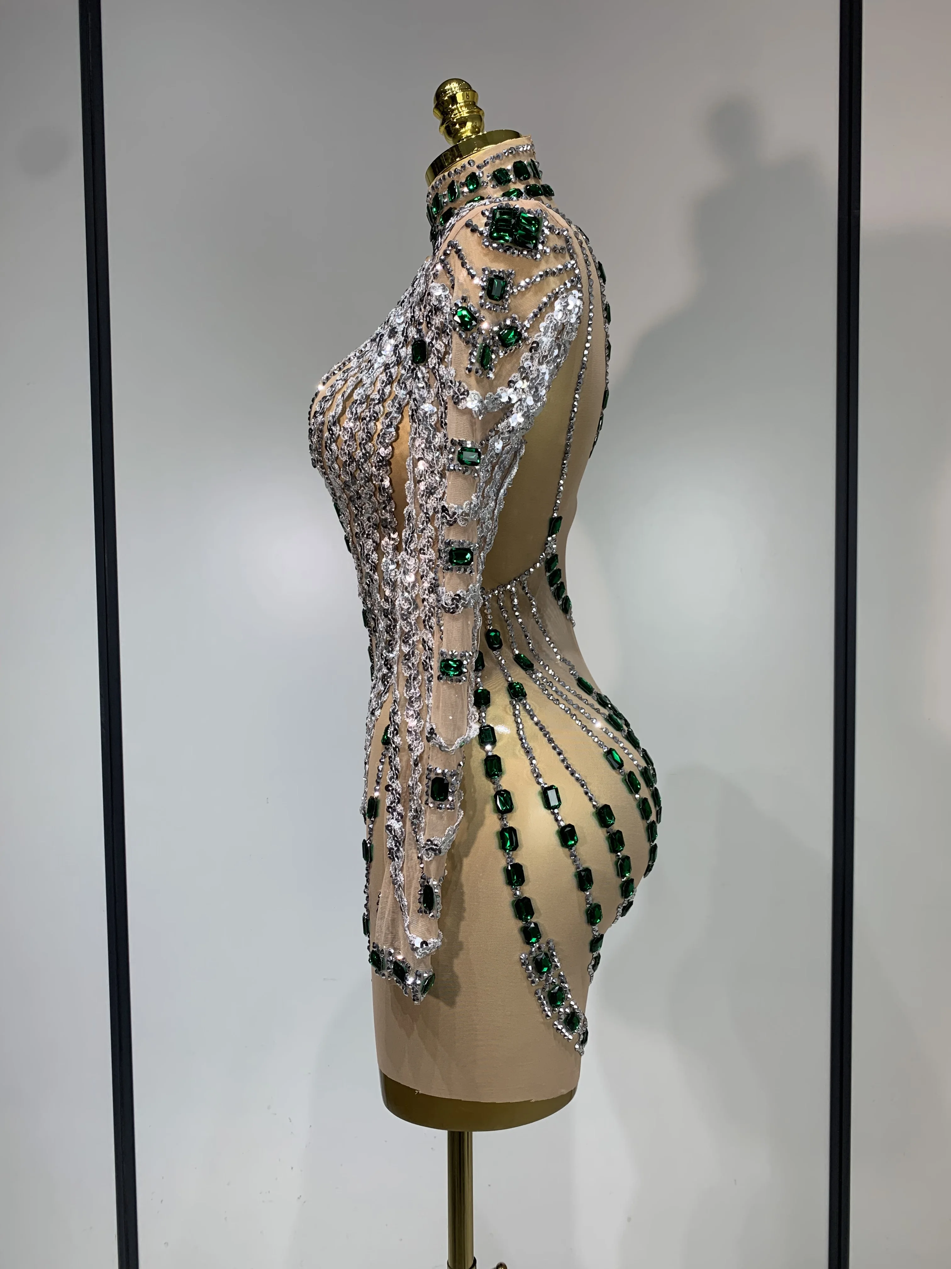 Women Luxury Sexy Turtleneck Sequins Diamonds Bodycon Mini Dress Evening Party Costume Bar Nightclub Stage Performance Clothing