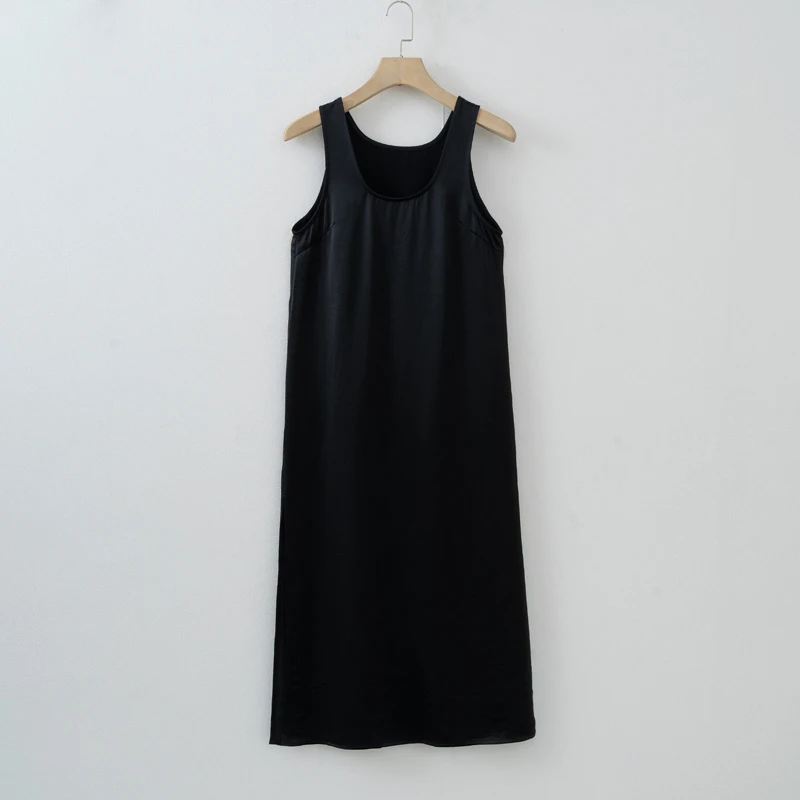 Women Casual Tank Dress Sleeveless Satin Long dress