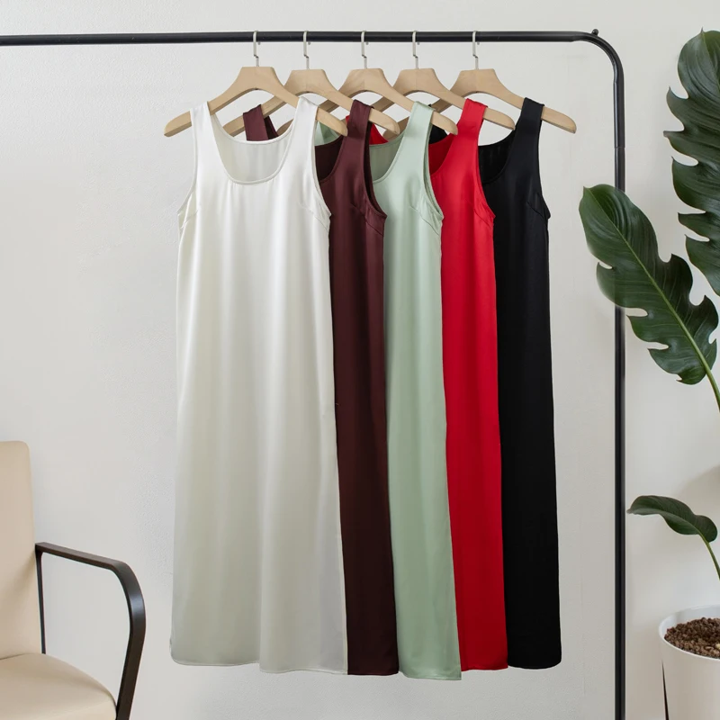 Women Casual Tank Dress Sleeveless Satin Long dress