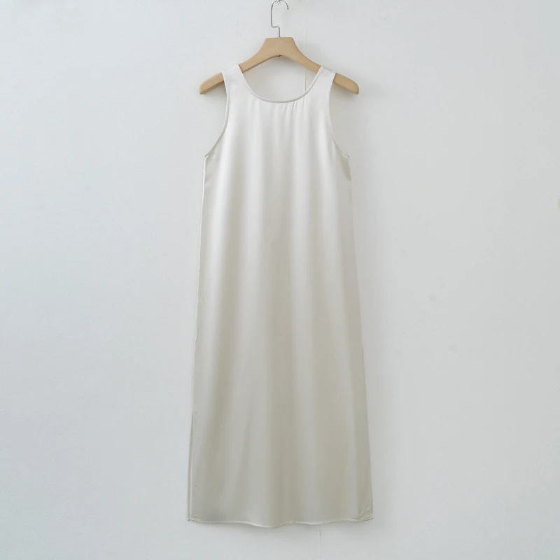 Women Casual Tank Dress Sleeveless Satin Long dress