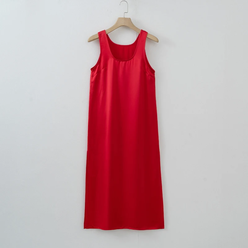 Women Casual Tank Dress Sleeveless Satin Long dress