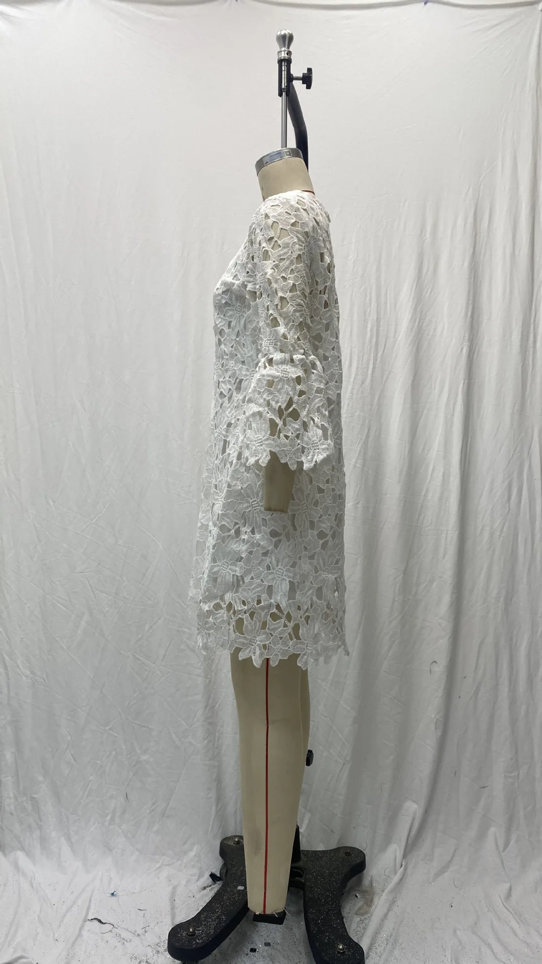 Autumn Women's Solid Color Dress Ethnic Style Sexy Lace Hollow Flower Temperament Elegant Casual Long Sleeved Knee Length Dress
