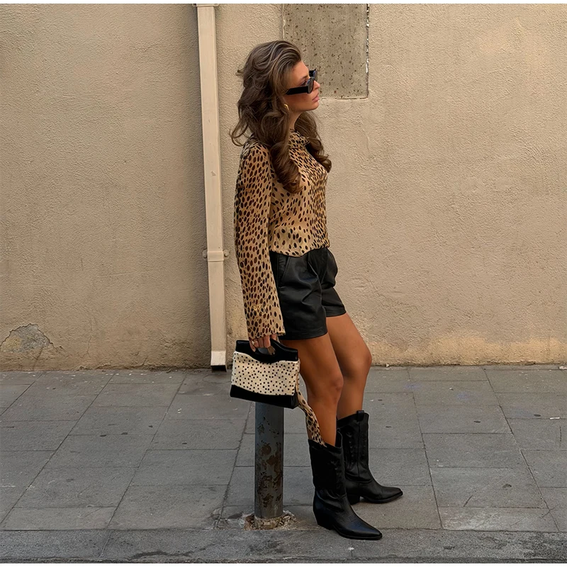 Sexy Leopard Printed Women Dress Long Sleeve See Through Hanging Neck Ribbon Lady Dresses 2026 Summer Autumn Chic Female Robe