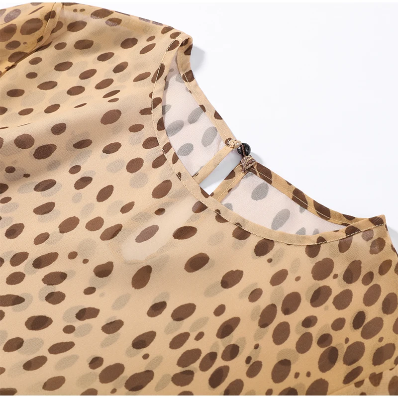 Sexy Leopard Printed Women Dress Long Sleeve See Through Hanging Neck Ribbon Lady Dresses 2026 Summer Autumn Chic Female Robe