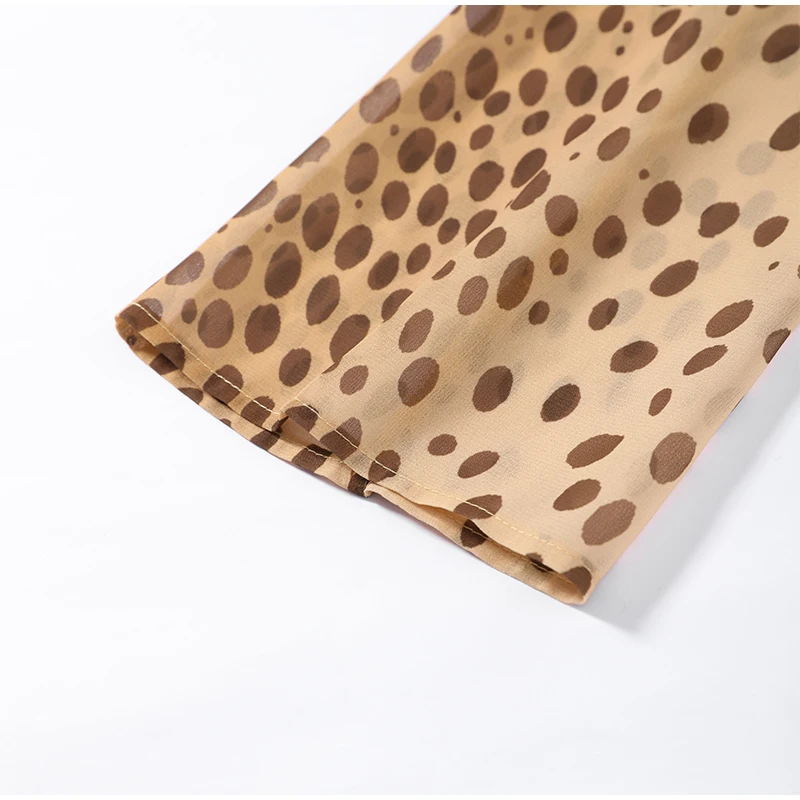 Sexy Leopard Printed Women Dress Long Sleeve See Through Hanging Neck Ribbon Lady Dresses 2026 Summer Autumn Chic Female Robe