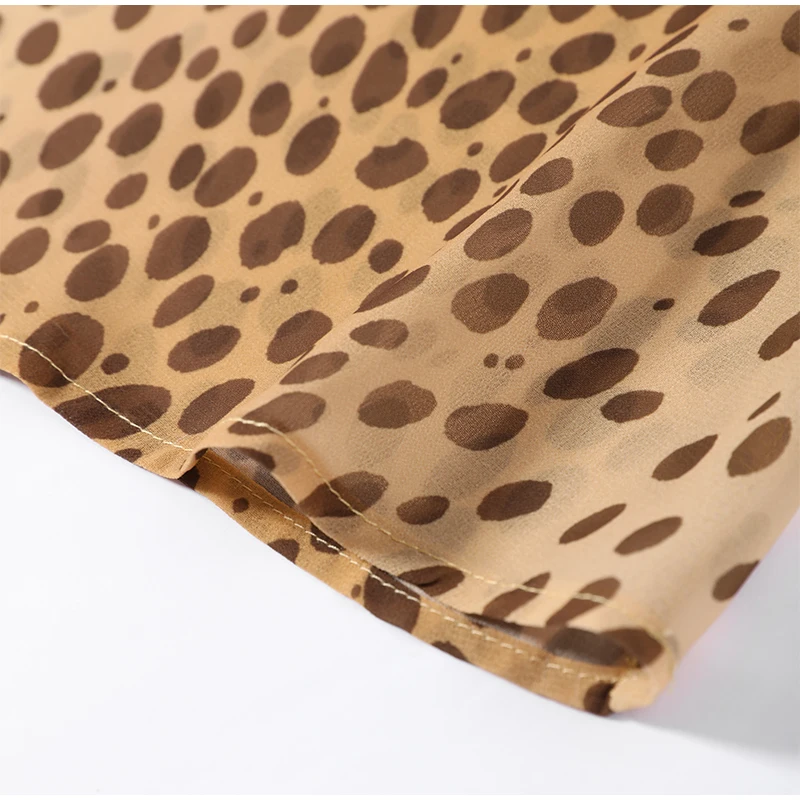 Sexy Leopard Printed Women Dress Long Sleeve See Through Hanging Neck Ribbon Lady Dresses 2026 Summer Autumn Chic Female Robe
